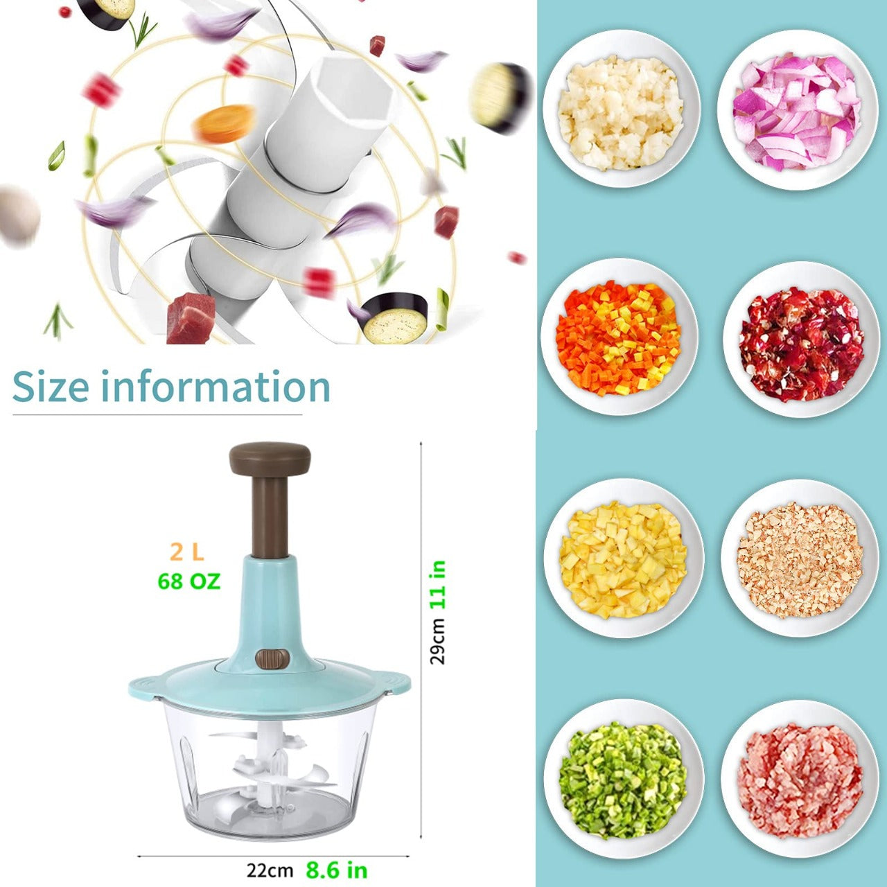 Manual Push Hand Chopper – Portable Vegetable Cutter & Food Processor