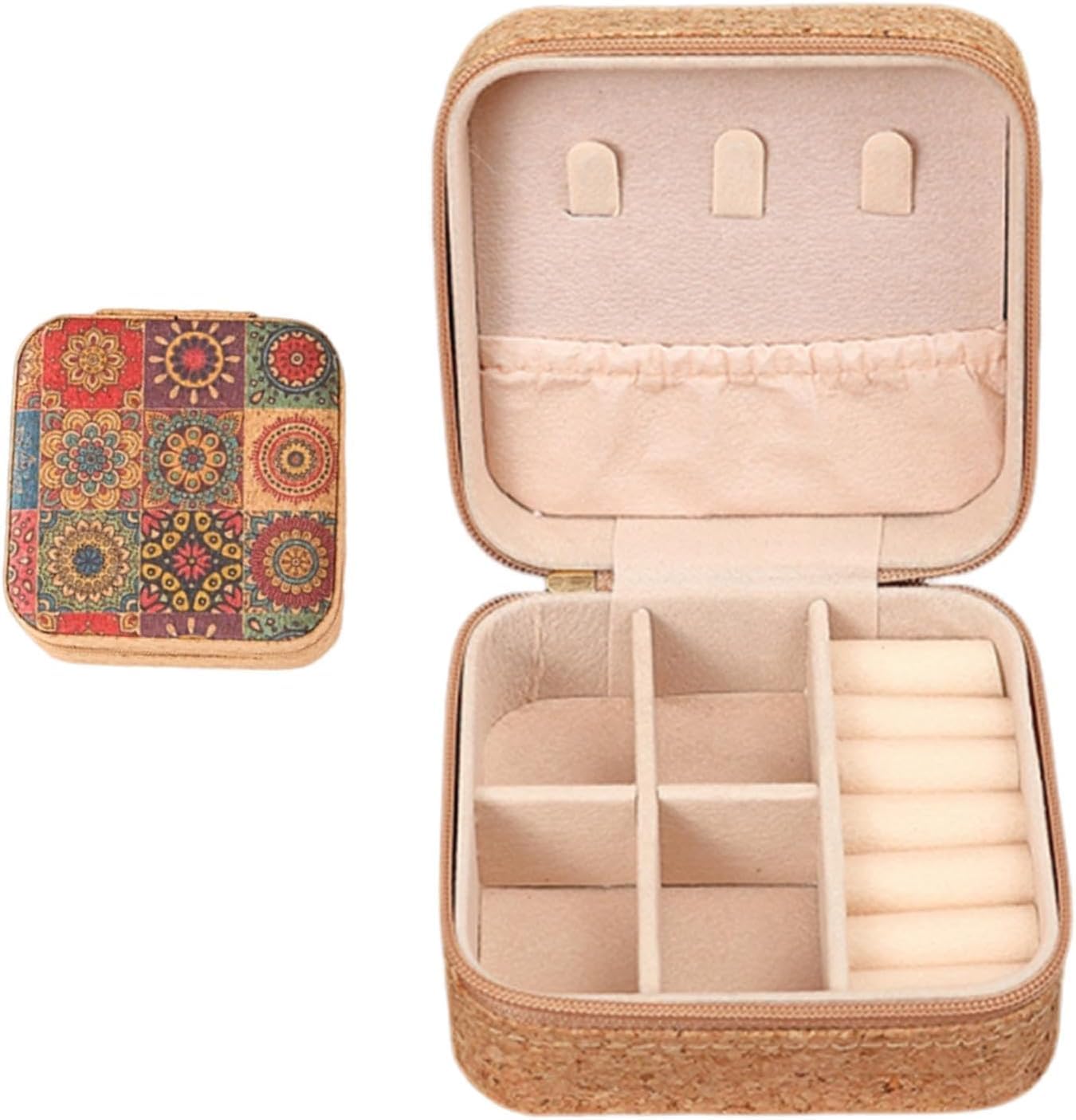 Floral Cork Jewelry Storage Box – Compact Travel Organizer Case
