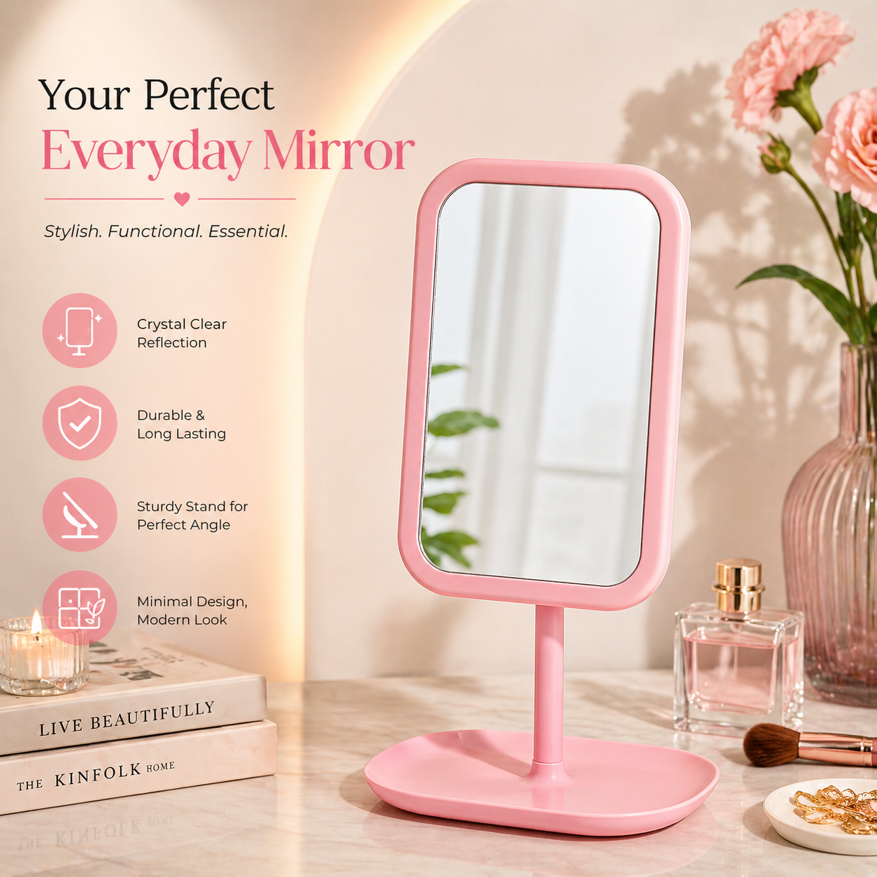 Premium Vanity Makeup Mirror with Stand – Elegant Tabletop Beauty Mirror for Daily Use