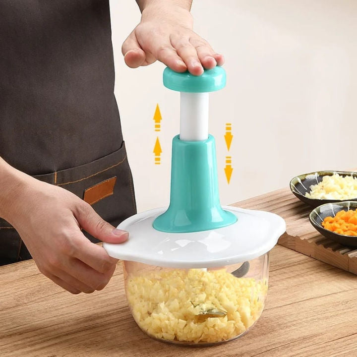 Manual Push Hand Chopper – Portable Vegetable Cutter & Food Processor
