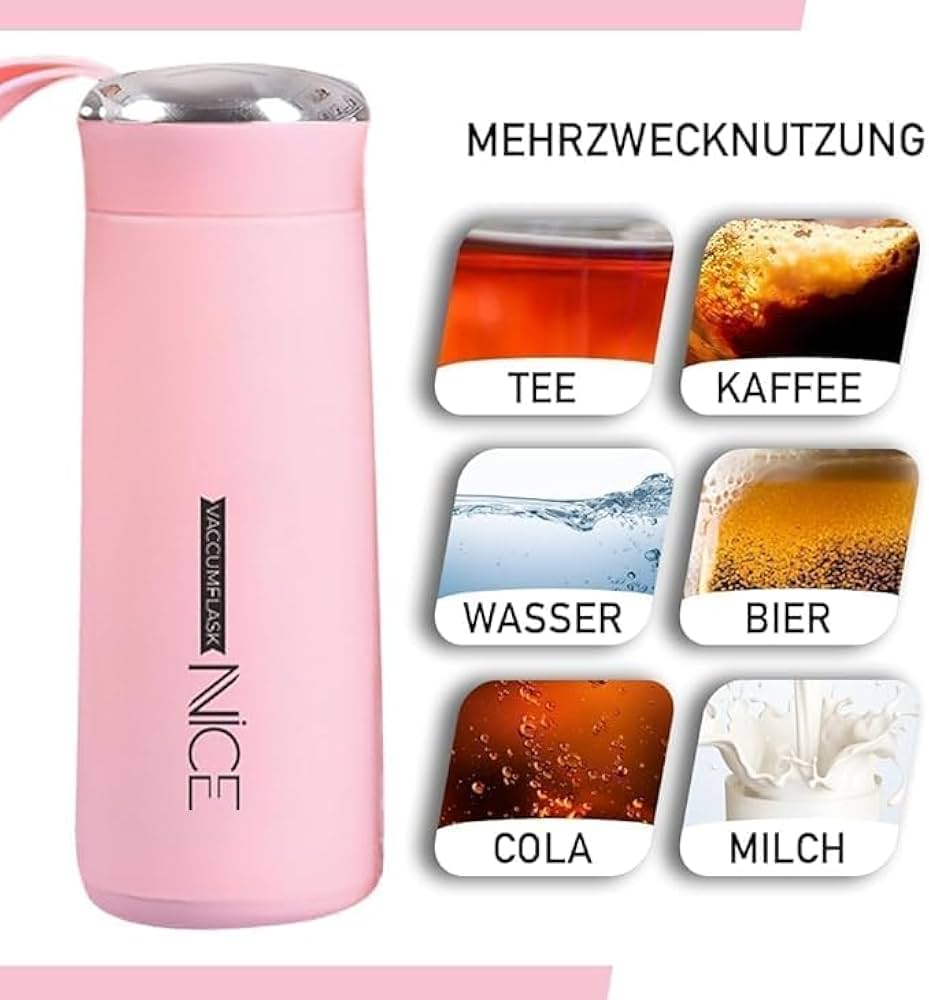 Premium NICE 400ml Glass Water Bottle – Insulated for Ultimate Freshness silicone Carry Loop for Coffee, Tea and Water,Water Bottle Flask with Time Marker